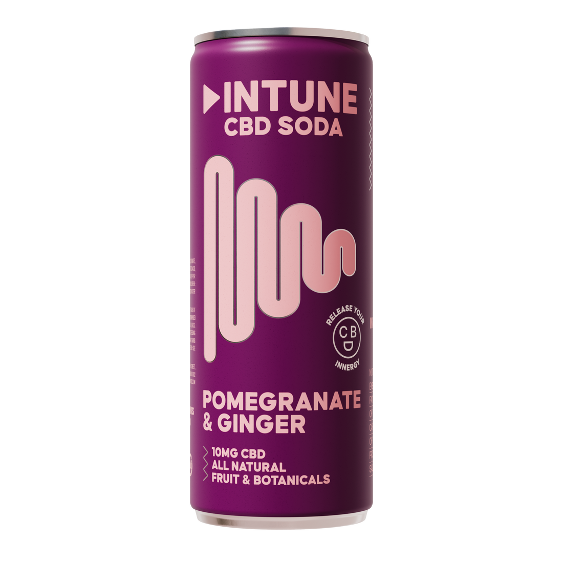 INTUNE Pomegranate and Ginger CBD soda made with CBD isolate